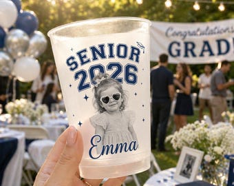 Custom Senior Photo Frosted Cup 2026, Personalized Vintage Graduation Photo Cup, Class of 2026 Grad Gift, Party Night Decor Favor Drinkware