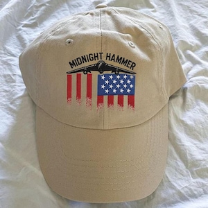 Embroidered Operation Midnight Hammer Hat, Vintage Washed Cap - American Flag Mountain Embroidered Cap - Outdoor Adventure Gift for Him