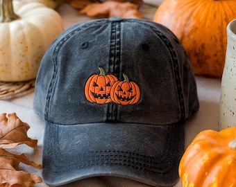 Berretto autunnale con zucca ricamata, cappello con zucca per la stagione autunnale di Halloween, berretto con zucca autunnale, cappello lavato Boo, abbigliamento autunnale, regalo per la stagione spettrale