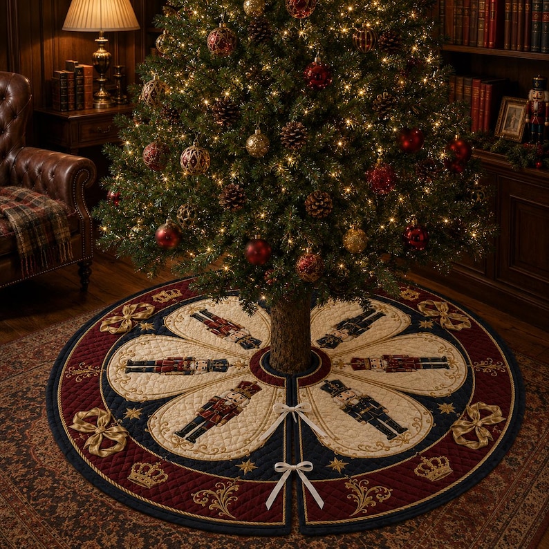 Nutcracker Christmas Tree Skirt, Quilted Holiday Tree Skirt, Royal Red ...