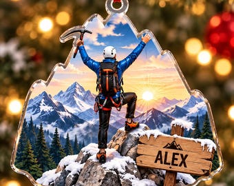 Personalized Mountain Climbing Acrylic Ornament, Custom Name Mountaineer Christmas Gift, Alpine Summit Adventure Keepsake, Xmas Decor