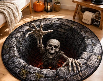 Halloween Quilted Rug, Skeleton Pit Round Rug, Spooky Floor Decor, Haunted House Rug, Halloween Home Decor, Horror Gift