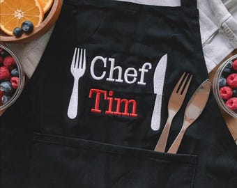 Embroidered Custom Apron, Customized Apron, Kitchen Apron, Personalized Chef Cooking Apron, Chefs, Bakers, Baristas, Gardener