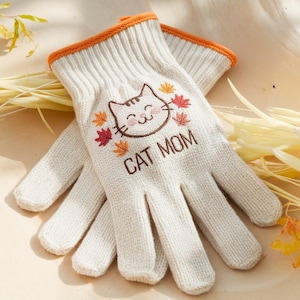 Embroidered Cat Mom Gloves, Cat Lover Customized Gardening Gloves, Personalized Gift, Garden Lover, Garden Working Outdoor Gloves