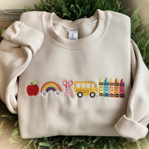 Embroidered Apple Teacher Shirt | Back To School Teacher Sweatshirt | Embroidered Classroom Shirt | Gift for Teacher