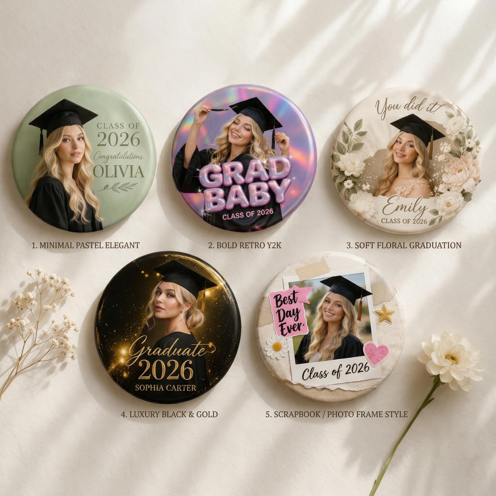 Custom Graduation Pin Button 2026 With Photo, Personalized Grad Button ...