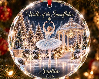 Personalized Snowflake Ballerina Glass Ornament, Waltz of the Snowflakes Nutcracker Christmas Keepsake, Custom Ballet Dancer Gift 2026 Xmas