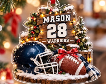 Personalized Football Acrylic Ornament, Custom Name Number Team Christmas Ornament, Football Helmet Player Gift, Sports Keepsake, Xmas Decor
