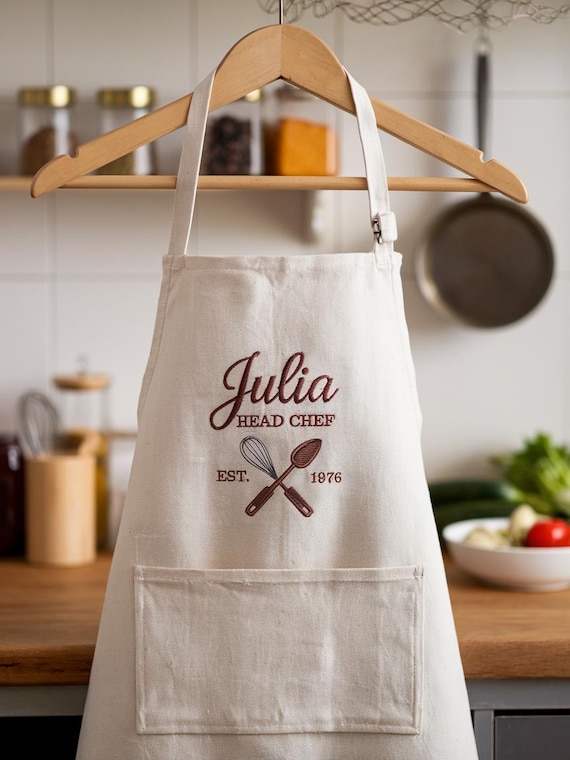 Embroidered Custom Apron, Customized Apron, Kitchen Apron, Personalized Chef Cooking Apron, Chefs, Bakers, Baristas, Gardener