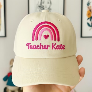 Teacher Embroidered Hat, Custom Teacher Name Cap, Personalized Back To School Hat, Cute Teacher Hat, Gift For Teacher, Summer Hat