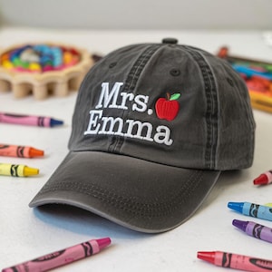 Teacher Embroidered Hat, Custom Teacher Name Cap, Personalized Back To School Hat, Cute Teacher Hat, Gift For Teacher, Summer Hat