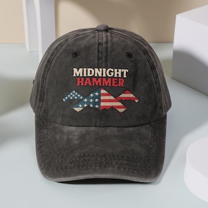 Embroidered Operation Midnight Hammer Hat, Vintage Washed Cap - American Flag Mountain Embroidered Cap - Outdoor Adventure Gift for Him