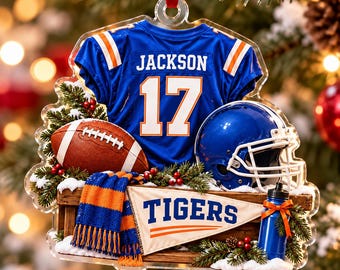 Personalized Football Jersey Acrylic Ornament, Custom Name Number Team Christmas Ornament, Football Player Gift, Sports Keepsake, Xmas Decor
