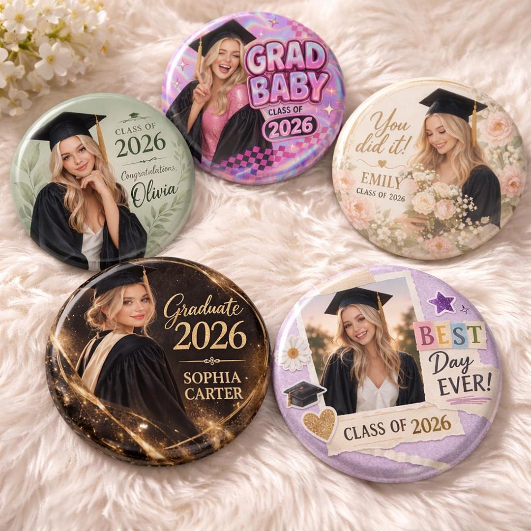 Custom Graduation Pin Button 2026 With Photo, Personalized Grad Button ...