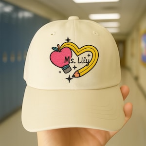 Teacher Embroidered Hat, Custom Teacher Name Cap, Personalized Back To School Hat, Cute Teacher Hat, Gift For Teacher, Summer Hat