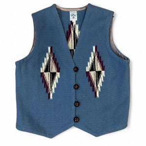 Vintage Handwoven Wool Chimayó Vest – Size Large | Ortega’s of New Mexico