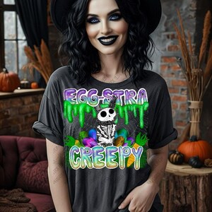 Gruseliges Oster T-Shirt Design | Skeleton Bunny Digital Design, Gothic Digital PNG | Dunkles Ästhetisches PNG Design, Gruseliges Osterfest