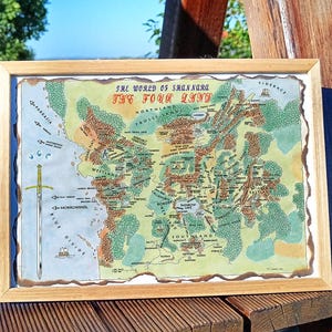 Mundo de Shannara, Mapa a color de las Cuatro Tierras, Regalo para amantes de la lectura, Arte mural de fantasía, Pergamino hecho a mano