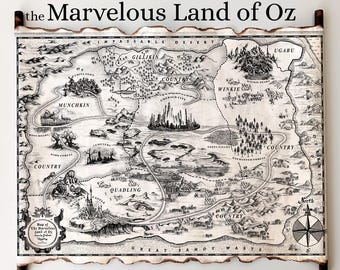 The Marvelous Land of OZ Map, Room Decor, The Wicked World, L. Frank Baum Wall Art