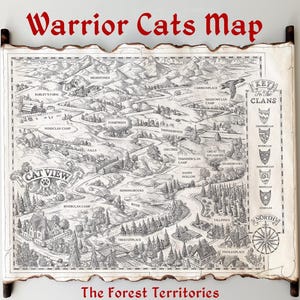 warrior cats Karte, karte der Forest Territories, handgemachte Schriftrolle - Krieger Buch Karte, alte Territories, Krieger Clan Karte, Prophezeiungen beginnen