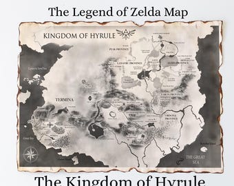 Handmade Hyrule Map Scroll, Zelda Gamer Decor