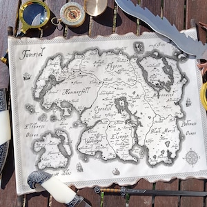 Mapa de Tamriel - Pergamino hecho a mano - Continente de Tamriel, Mapa de fantasía de The Elder Scrolls, Mapa de Oblivion, Mapa de Skyrim, Mapa de Cyrodiil, Morrowind