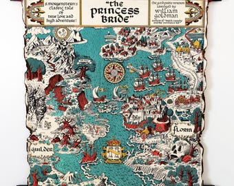 The Princess Bride Map on Handmade Scroll, Map of Florin and Guilder, Fantasy Poster, Wall Art, Fairy Tale Decor