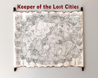 Karte von Keeper of the Lost Cities – Handgefertigte Schriftrolle, Geschenk für Bücherliebhaber, Fantasy-Karte, Karte der Elfenwelt, Exilkarte, Everblaze-Karte, KOTLC-Karte