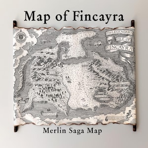 Kaart van Fincayra - handgemaakte rol - Merlin-kaart, Isle of Fincayra, wereldkaart verloren jaren, Avalon, fantasiekaart Merlin Saga World, leesgrage cadeau