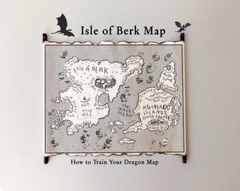 Isle of Berk Map on Handmade Scroll: HTTYD Train Dragon Gift, Fantasy Art