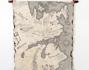 Dragon Age-Karte auf handgefertigter Schriftrolle, Kunst inspiriert von Dragon Age, Dragon Age-Weltkarte mit gebrannten Rändern, Fantasy-Karte, Welt von Thedas