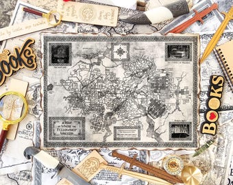 Fantasy Inspired Moria Mines Art Map, Home Decor, Durin Halls, Bookish Gift
