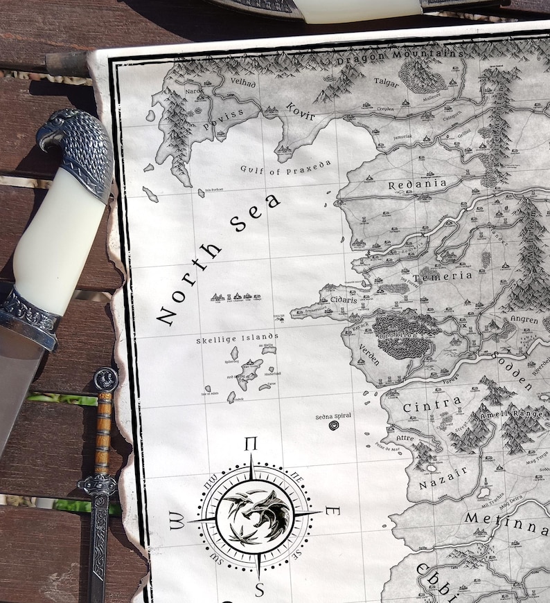Witcher World Map on Handmade Scroll: Northern Realms Wall Art, Geralt ...