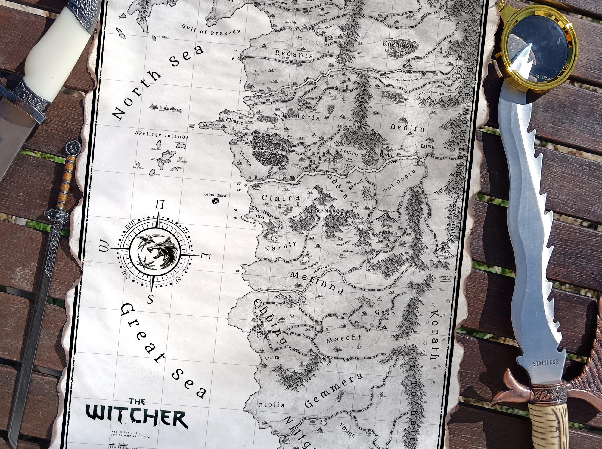 Witcher World Map on Handmade Scroll: Northern Realms Wall Art, Geralt ...