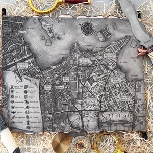 Carte de Ketterdam - parchemin fait main - livraison gratuite, carte du livre Six of Crows, carte du Royaume tordu, carte de Grishaverse, cadeau pour amateur de livres de Grishaverse