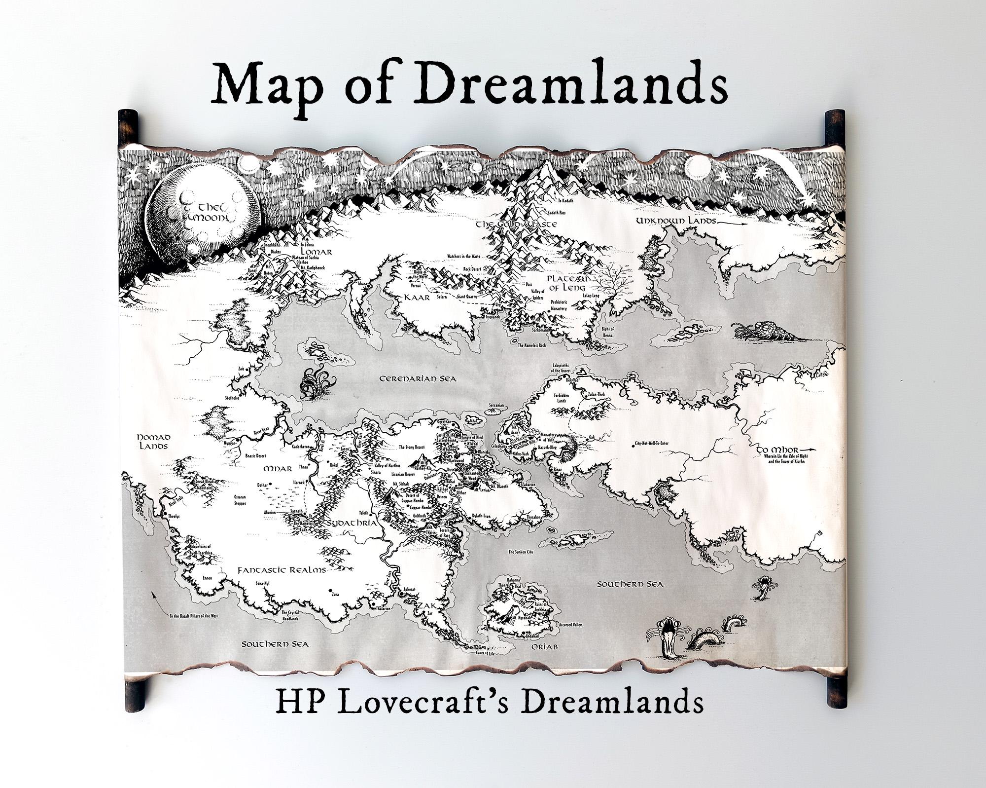 HPラヴクラフトの夢の世界地図（手作りの巻物）：ドリームワールド