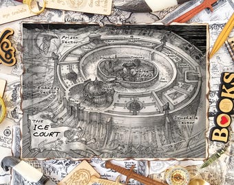 Map of Ice Court - Grishaverse Art, Handmade Scroll, Shadow and Bone Print, Grisha Book Lover Gift, Fjerdan Military Stronghold