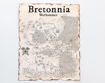 Bretonnia-Karte mit verbrannten Rändern, Warhammer-Karte, Gamer-Art, Warhammer-World-Poster, Warhammer-Kunst, Karte des Königreichs Bretonnia, Land der Ritterlichkeit