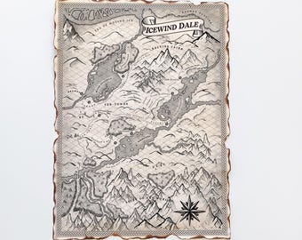 Map of Icewind Dale - Frozenfar, DnD Wall Art,  Handmade Scroll, Dungeons & Dragons Gift, Forgotten Realms Room Decor, Faerun World