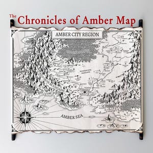 Die Chroniken von Amber Karte - handgemachte Schriftrolle - Roger Zelazny Karte , Neun Prinzen in Amber Karte, Grosses Bernsteinbuch Karte , Amber City Map
