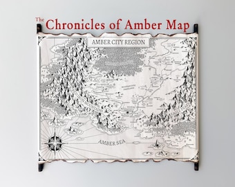 The Chronicles of Amber Map - Handmade Scroll - Roger Zelazny Inspired Art, Nine Princes in Amber Map, Great Book of Amber World, Amber City