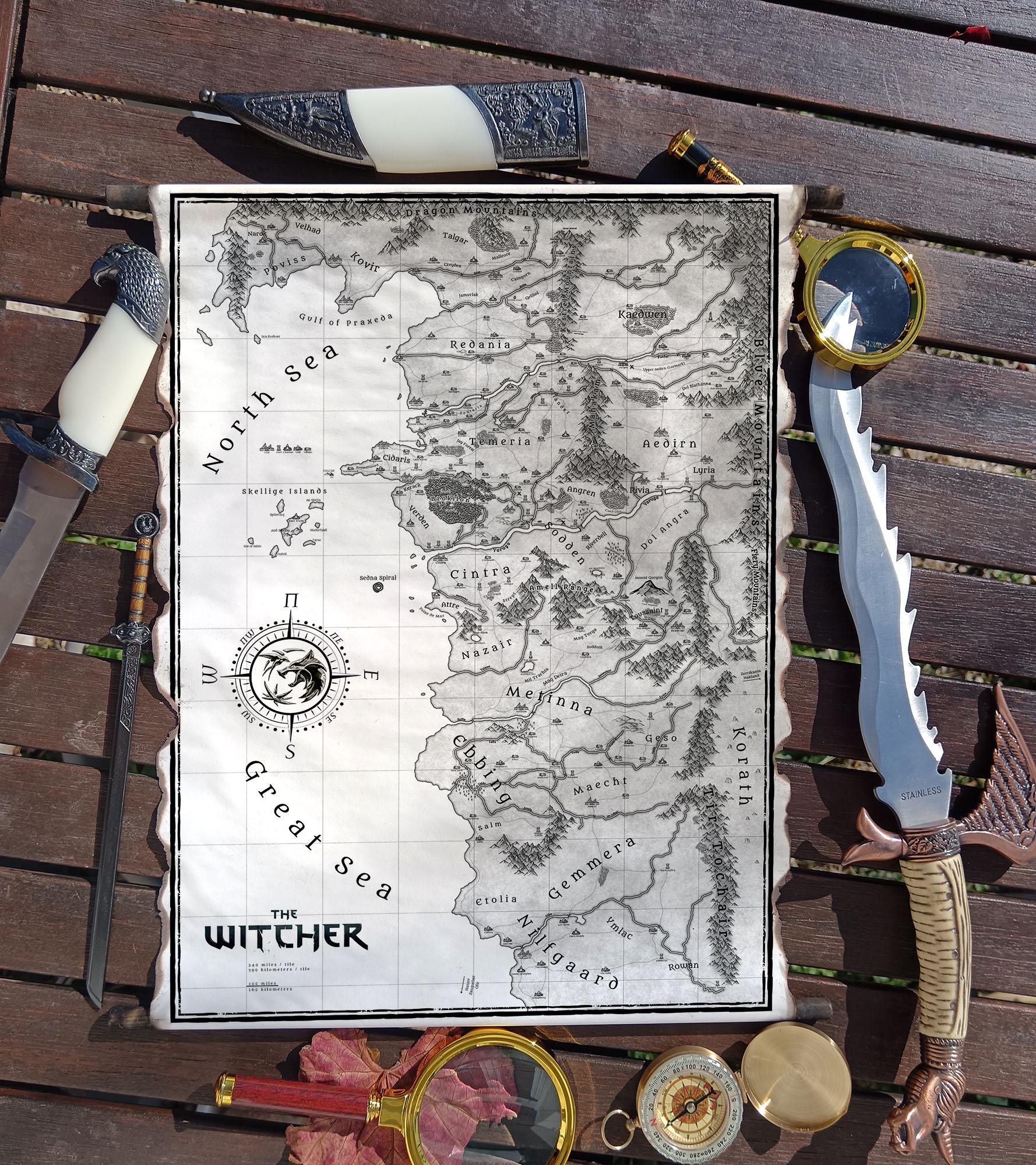 Witcher World Map on Handmade Scroll: Northern Realms Wall Art, Geralt ...