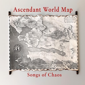 Mapa de fantasía - Ascendant, A Dragon Rider - Mapa del libro Songs of Chaos, pergamino hecho a mano, regalo para amantes de los libros, mapa sin límites, mapa de ficción desafiante