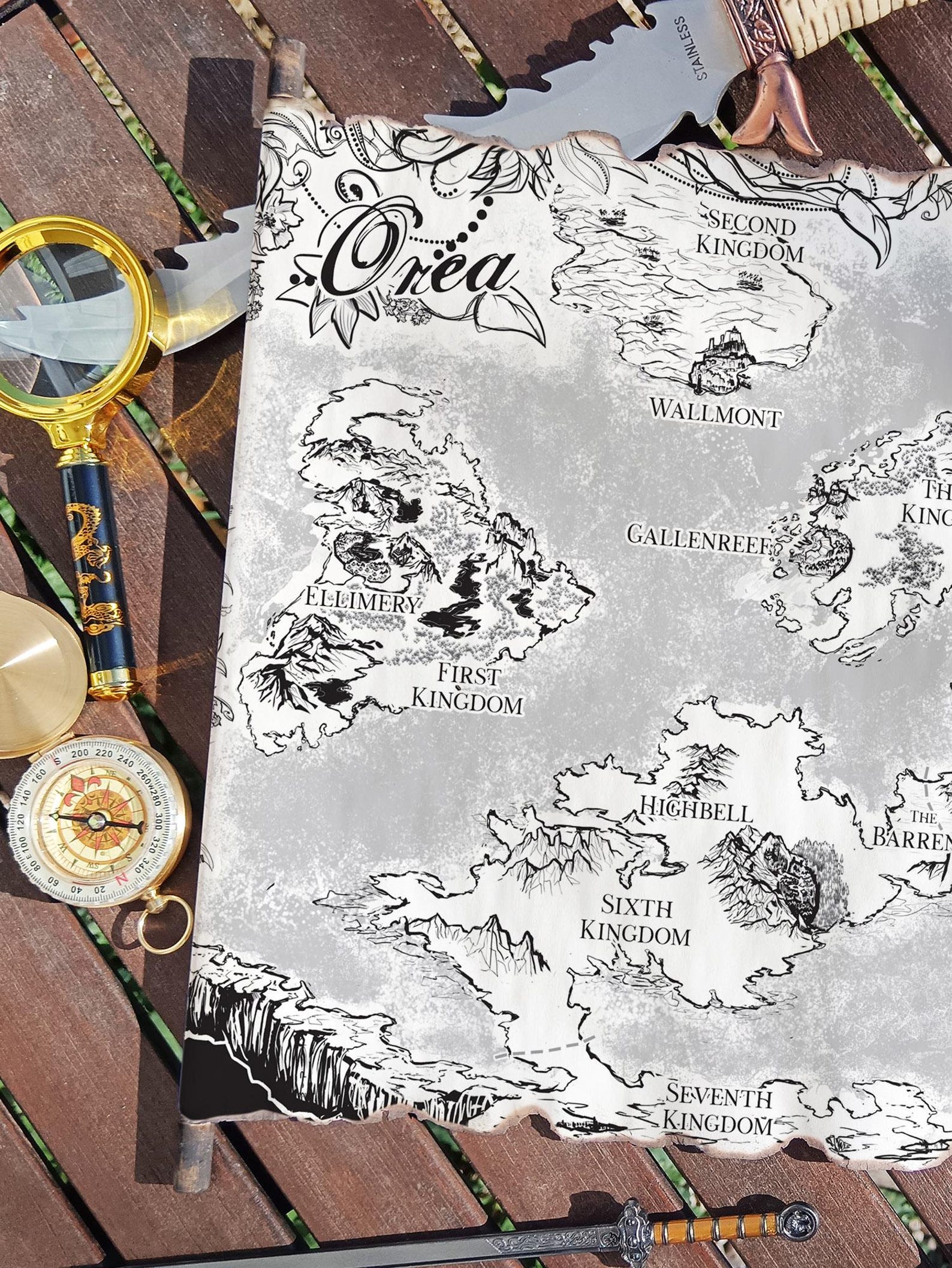 Map of Orea - Handmade Scroll, Best Gift for Book Lovers, the Plated ...