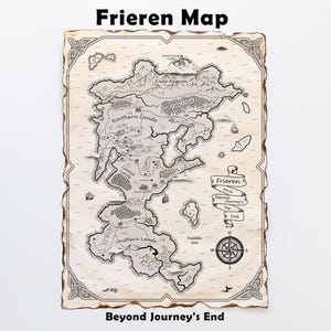 Frieren World Fantasy Map inspired by Frieren Beyond Journey's End, Wall Art, Handmade Scroll, Anime Home Decor