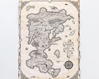 Frieren World Fantasy Map inspired by Frieren Beyond Journey's End, Wall Art, Handmade Scroll, Anime Home Decor