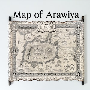 Carte d'Arawiya - parchemin fait main - livraison gratuite - carte des sables d'Arawiya, nous chassons la flamme, carte du livre nous libérons la carte des étoiles, cadeau pour les amoureux des livres