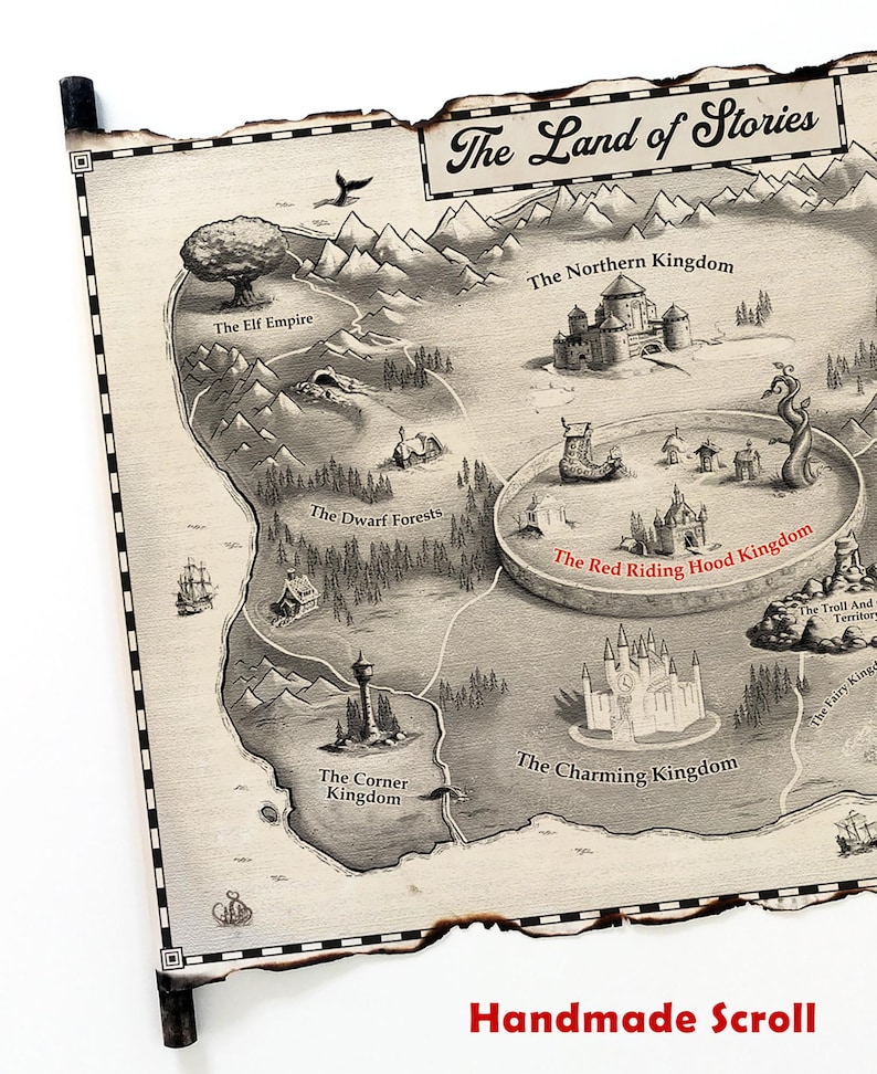 Handmade Land of Stories Map Scroll the Wishing Spell, Fantasy Bookish