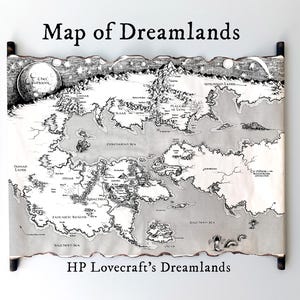 Mapa de las Tierras de los Sueños, el Mundo de los Sueños de Lovecraft - Pergamino Hecho a Mano - ENVÍO GRATIS, El Ciclo de los Sueños de HP Lovecraft Mapa de Sueños de Terror y Muerte