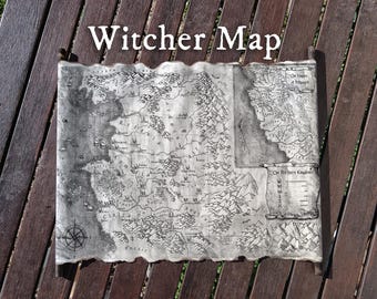 Ręcznie robiony zwój mapy Wiedźmina – Królestwa Północy, sztuka świata fantasy